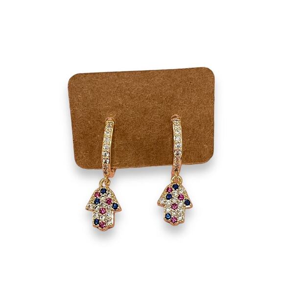 14K Gold Plated Evil Eye Mini Hoop Huggie Earrings - Picture 5 of 5